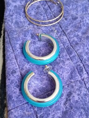Silver & Turquoise Hoop Earrings - Women Jewelry
